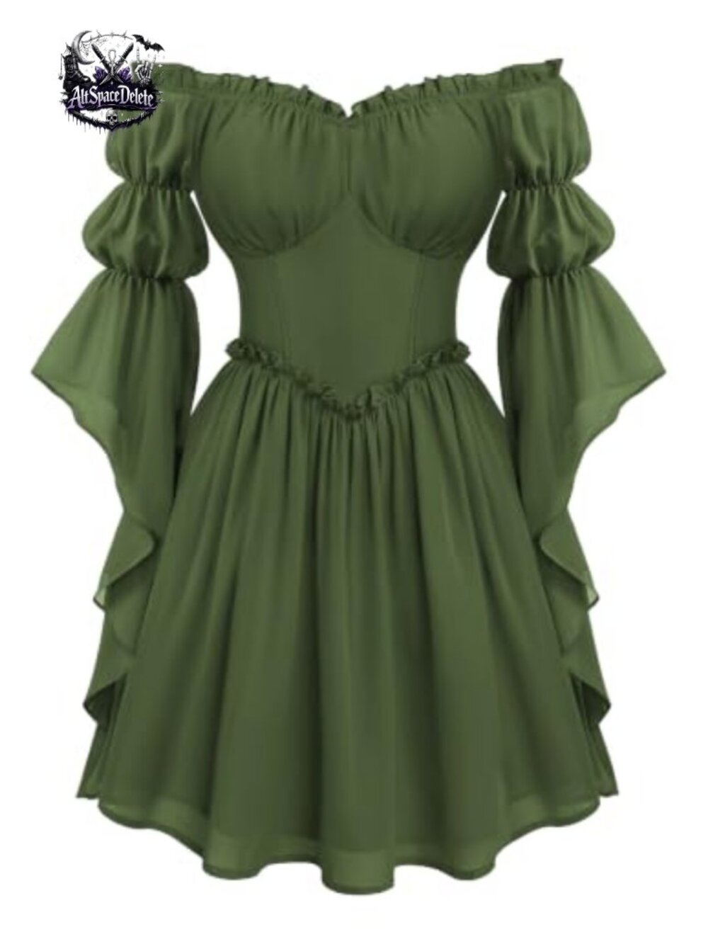 Renaissance Fairy Costume Dress Off Shoulder Bell Sleeve Chiffon A-Line